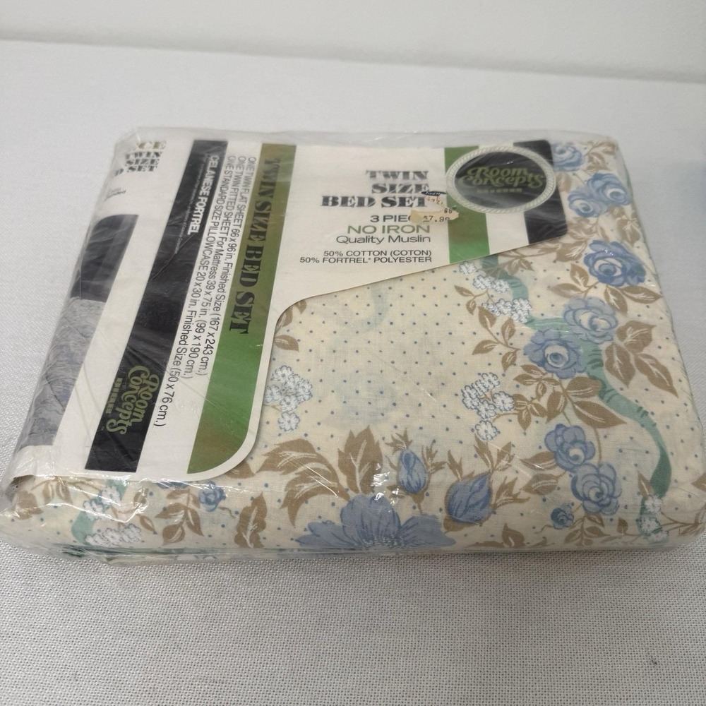 Vintage Bibb Room Concepts Swiss Ribbon Twin Bed 3 Piece Sheet Set New Sealed - Picture 12 of 15